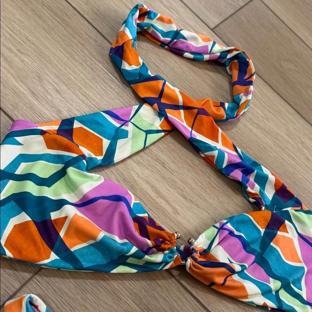 Lovers and Friends Geometric Bikini Sz M Colorful Twist Top High Waisted - Picture 3 of 11